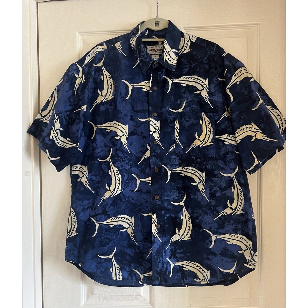 VTG Straight Down Clothing Company All Over Print Button Down Shirt Sz L Marlin